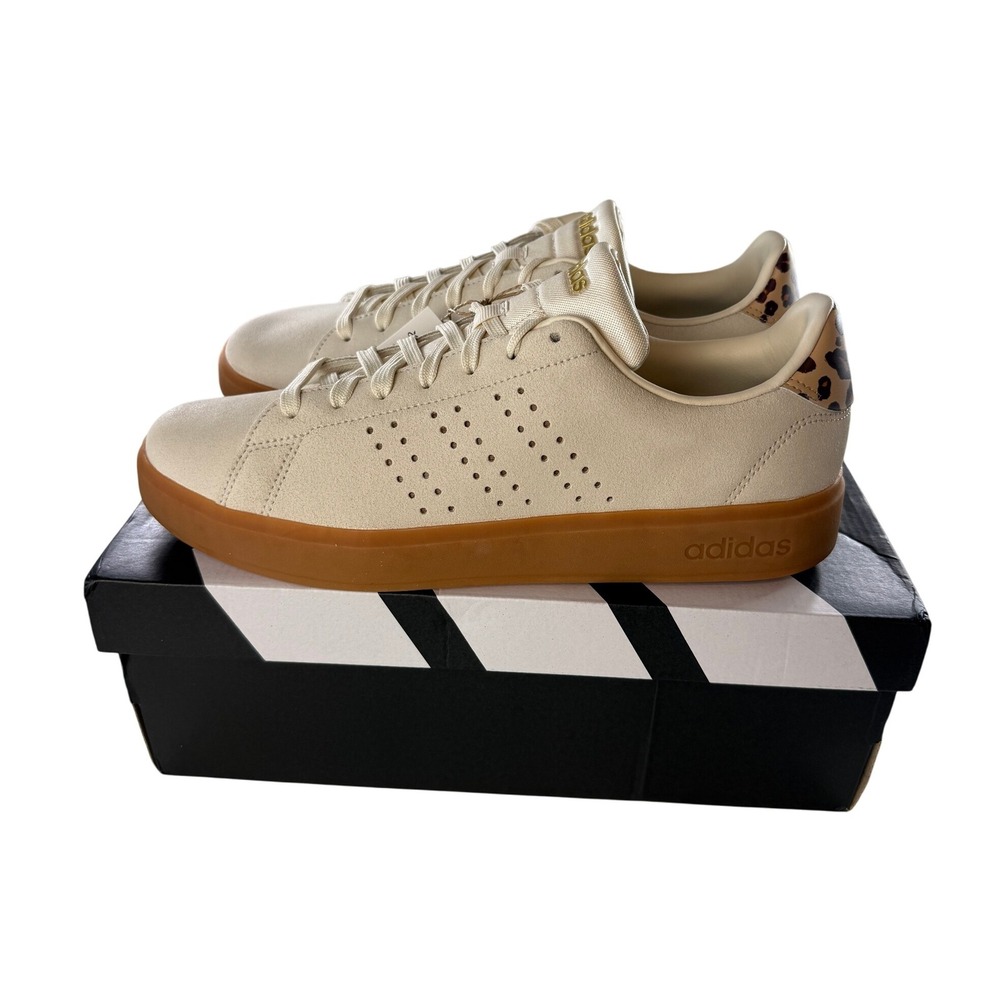 Adidas Advantage 2.0 Cream Suede Leopard Accent Sneakers Womens 11 JQ7396‎ NEW